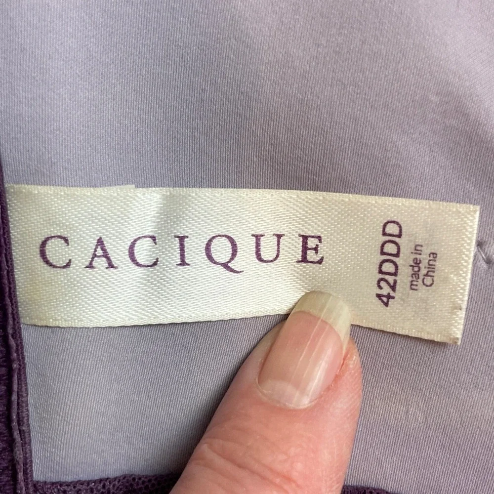 Cacique Side Smoothing Balconette Bra Size 42DDD Purple Lace Underwire Floral
